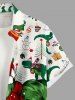 Plus Size Christmas Tree Hat Dinosaur Snowman Ball Print Buttons Pocket Shirt For Men -  