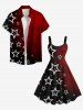 Plus Size Christmas Pentagram Star Print Tie Dye Ombre A Line Tank Dress -  
