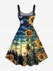 Plus Size Sunflower Planet Galaxy Print Hawaii A Line Dress -  