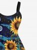 Plus Size Sunflower Planet Galaxy Print Hawaii A Line Dress -  