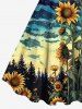 Plus Size Sunflower Planet Galaxy Print Hawaii A Line Dress -  