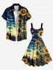 Plus Size Sunflower Planet Galaxy Print Hawaii A Line Dress -  