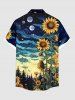 Plus Size Sunflower Planet Galaxy Print Hawaii Button Pocket Shirt For Men -  