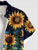 Plus Size Sunflower Planet Galaxy Print Hawaii Button Pocket Shirt For Men -  