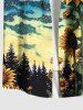 Plus Size Sunflower Planet Galaxy Print Hawaii Button Pocket Shirt For Men -  
