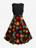 Plus Size Colorful Christmas Light Plaid Print Vintage Swing A Line Dress -  
