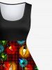 Plus Size Colorful Christmas Light Plaid Print Vintage Swing A Line Dress -  