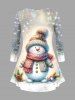 Plus Size Christmas Snowman Hat Scarf Snowflake Star Glitter 3D Print T-shirt -  