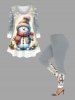 Plus Size Christmas Snowman Hat Scarf Snowflake Star Glitter 3D Print T-shirt -  