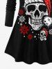 Plus Size Christmas Hat Skull Snowflake Sparkling Sequin 3D Print T-shirt -  