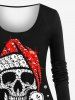 Plus Size Christmas Hat Skull Snowflake Sparkling Sequin 3D Print T-shirt -  