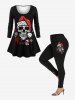 Plus Size Christmas Hat Skull Snowflake Sparkling Sequin 3D Print T-shirt -  
