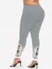 Plus Size Christmas Snowman Hat Scarf Snowflake Star Glitter 3D Print Leggings -  