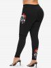 Plus Size Christmas Hat Skull Snowflake Sparkling Sequin 3D Print Leggings -  