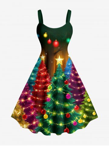 Robe Ligne A Etoile Sapin de Noël et Boule Imprimés de Grande Taille à Paillettes - MULTI-A - XS