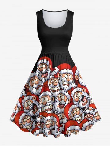 Plus Size Christmas Santa Claus Print 1950s Vintage Dress - BLACK - 6X