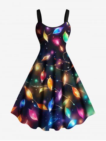 Plus Size Colorful Christmas Light Glitter 3D Print Tank Dress - BLACK - 6X