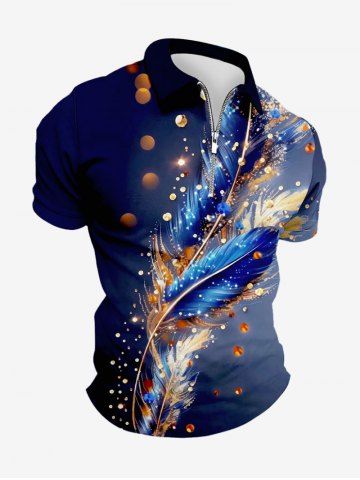 Plus Size Feather Galaxy Glitter Sparkling Sequin 3D Print Hawaii Polo Shirt For Men - MULTI-A - M