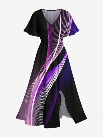 Robe Mi-Longue Fendue 3D Motif Géométrique à Paillettes de Grande Taille - MULTI-A - XS