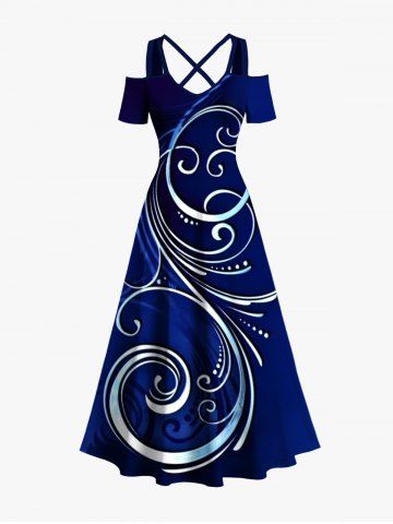 Maxi Robe Ligne A Teintée Ombrée Imprimée Grande Taille - BLUE - S