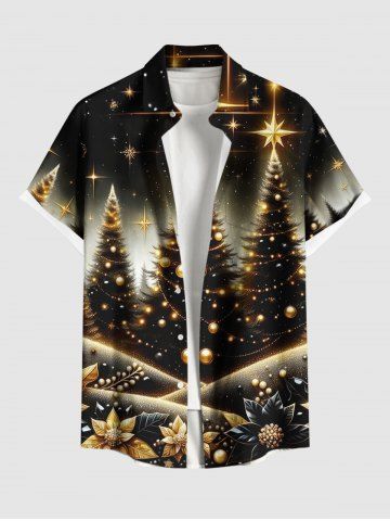 Chemise Boutonnée Imprimée Élément de Noël avec Poche Grande Taille - DEEP COFFEE - 3XL