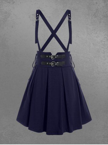 Gothic Lace Up Buckles Godet Hem A Line Suspender Skirt - DEEP BLUE - 2X | US 18-20