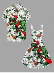 Christmas Tree Hat Dinosaur Snowman Ball Print Plus Size Matching Outfit For Couples -  