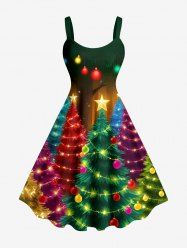 Plus Size Glitter Christmas Tree Ball Light Stars Print Ombre A Line Dress -  