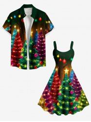 Glitter Christmas Tree Ball Light Stars Print Plus Size Matching Outfit For Couples -  