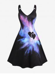 Plus Size Galaxy Heart Paint Splatter Print Vintage Dress -  