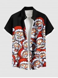 Chemise Imprimé Père Noël à Boutons avec Poche Grande Taille pour Homme - Noir M