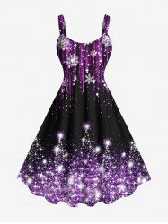 Plus Size Christmas Snowflake Star Sparkling Sequin Glitter 3D Print Tank Dress -  