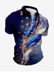 Plus Size Feather Galaxy Glitter Sparkling Sequin 3D Print Hawaii Polo Shirt For Men -  