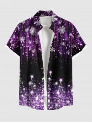 Chemisier avec Boutons et Poches Brillantes à Imprimé Etoiles et Flocons de Neige de Noël 3D Grande-Taille pour Hommes - Multi-A XL