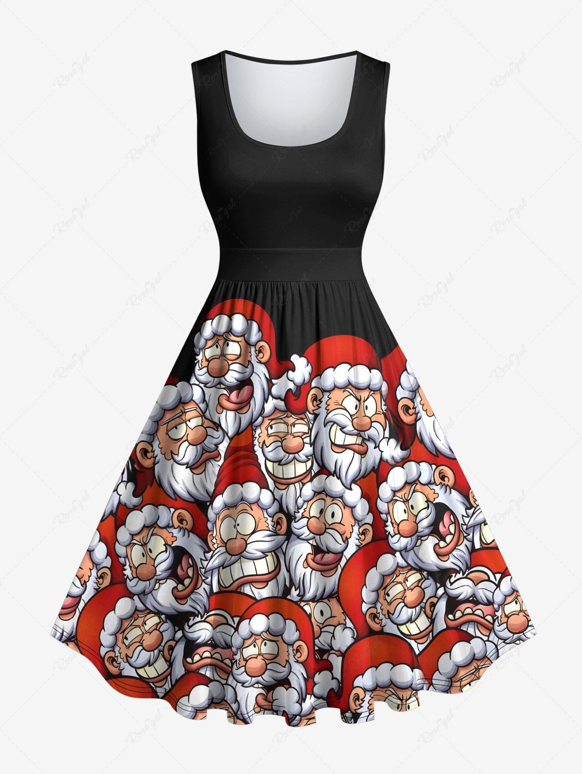 Affordable Plus Size Christmas Santa Claus Print 1950s Vintage Dress  