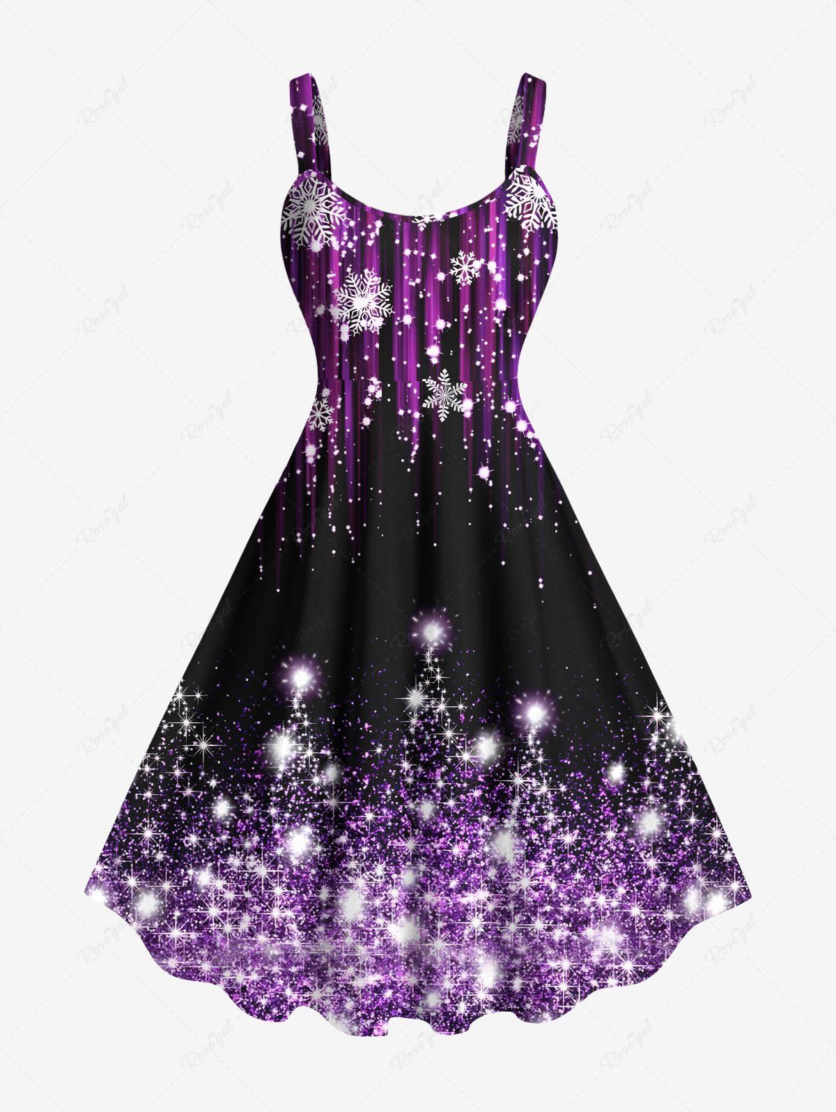 Store Plus Size Christmas Snowflake Star Sparkling Sequin Glitter 3D Print Tank Dress  