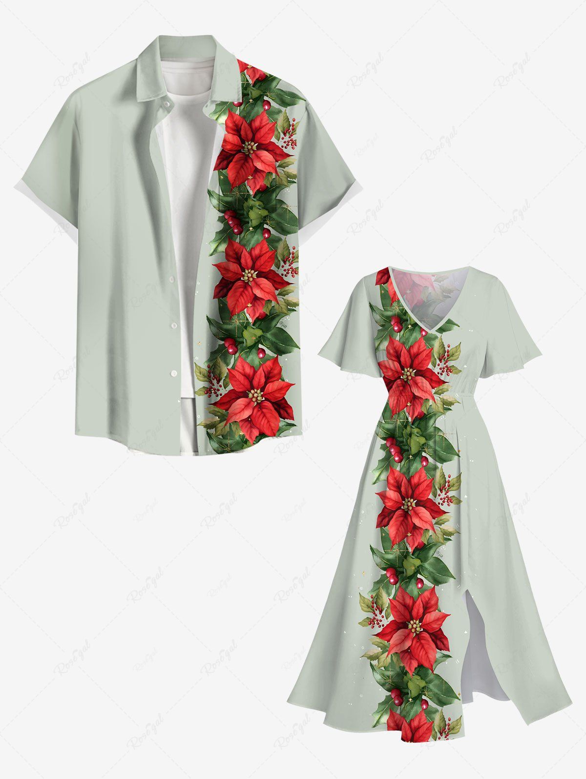 Hot Floral Leaf Print Plus Size Matching Hawaii Beach Outfit For Couples  