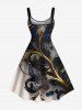 Metallic Flowers Leaf Print Plus Size Matching Hawaii Beach Outfit For Couples -  
