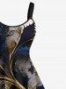 Metallic Flowers Leaf Print Plus Size Matching Hawaii Beach Outfit For Couples -  