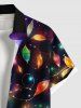 Chemise de Noël 3D Lumière Colorée Imprimée de Grande Taille avec Boutons à Paillettes - Noir S