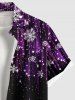 Chemisier avec Boutons et Poches Brillantes à Imprimé Etoiles et Flocons de Neige de Noël 3D Grande-Taille pour Hommes - Multi-A XL