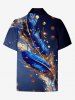 Plus Size Feather Galaxy Glitter Sparkling Sequin 3D Print Hawaii Polo Shirt For Men -  