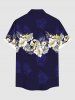 Plus Size Tropical Leaf Hibiscus Flower Print Buttons Pocket Hawaii Shirt For Men -  