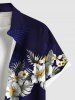 Plus Size Tropical Leaf Hibiscus Flower Print Buttons Pocket Hawaii Shirt For Men -  