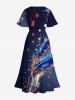 Plus Size Metallic Feather Galaxy Glitter Sparkling Sequin 3D Print Split Hawaii Midi Dress -  