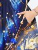 Plus Size Metallic Feather Galaxy Glitter Sparkling Sequin 3D Print Split Hawaii Midi Dress -  
