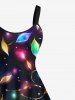 Plus Size Colorful Christmas Light Glitter 3D Print Tank Dress -  