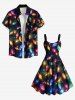 Plus Size Colorful Christmas Light Glitter 3D Print Tank Dress -  