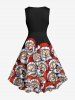 Plus Size Christmas Santa Claus Print 1950s Vintage Dress -  