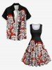 Plus Size Christmas Santa Claus Print 1950s Vintage Dress -  